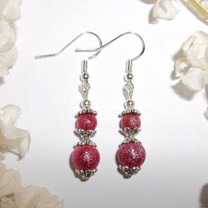 Sexy Little Red Sparkle Earring Set Silver Dangle Drop Jewelry Gift Idea 6715